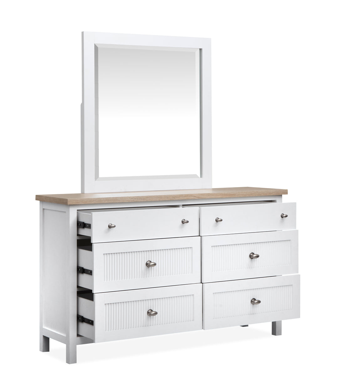 Windmill Harbour White Whisp And Sand Double Drawer Dresser With Portrait Mirror - B6313-2242