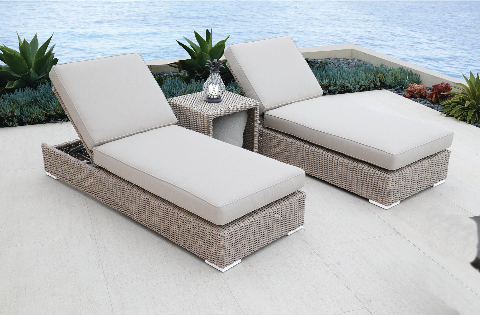 Sunset West Coronado Adjustable Chaise in Canvas Flax w/ Self Welt OUTDOOR CHAISE LOUNGES