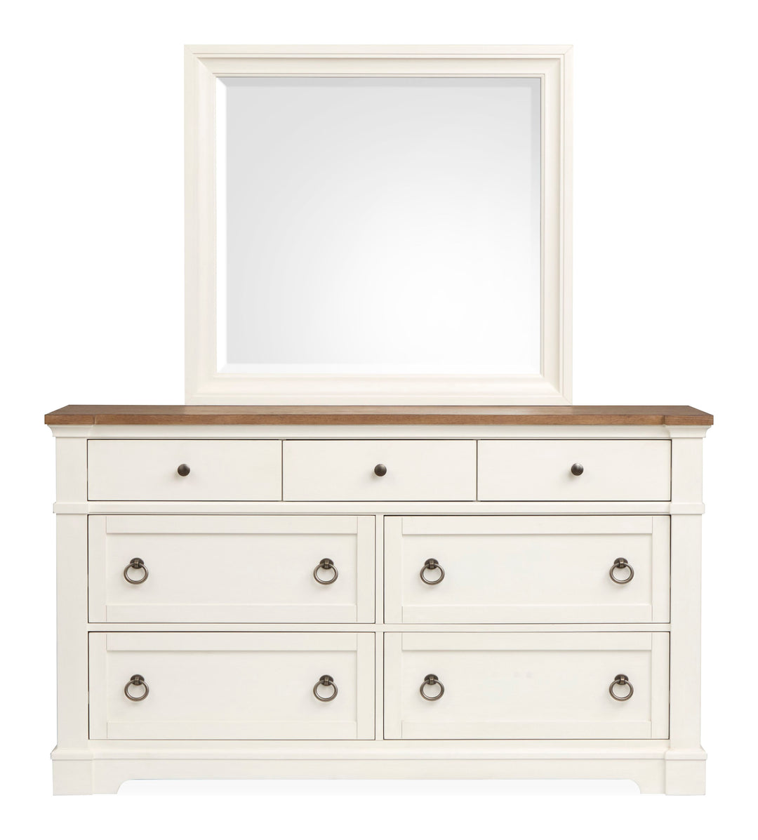 Kingston Whisper White And Cerused Nutmeg Drawer Dresser With Landscape Mirror - B6407-2040