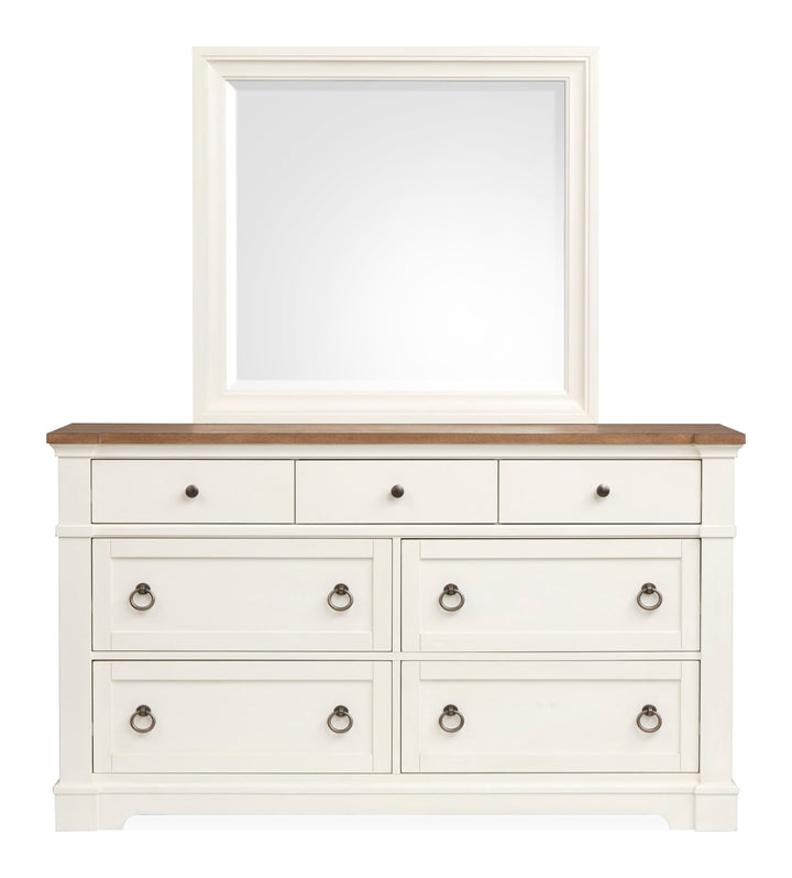 Kingston Whisper White And Cerused Nutmeg Drawer Dresser With Landscape Mirror - B6407-2040