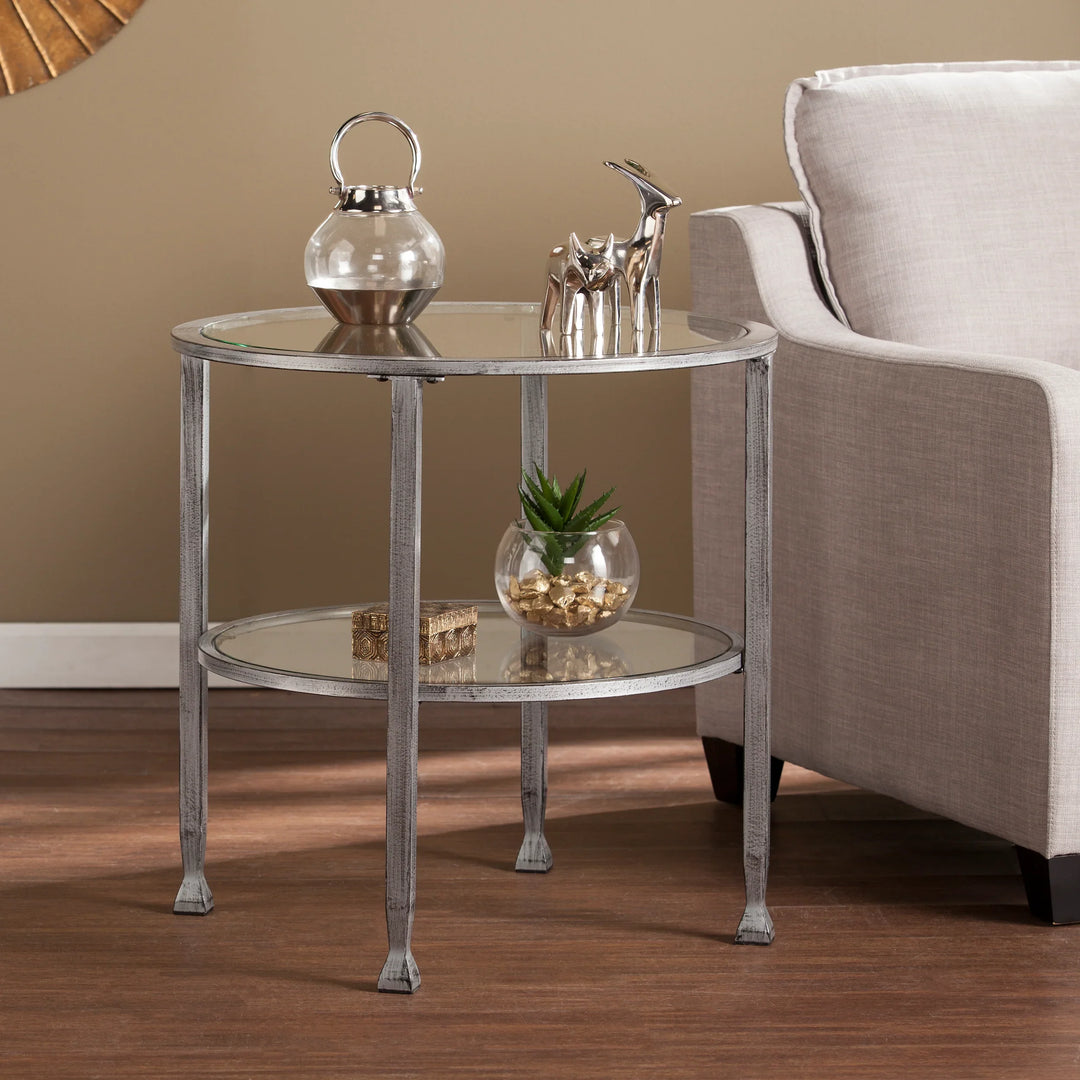 Jaymes Metal/Glass Round End Table - Silver - AmericanHomeFurniture