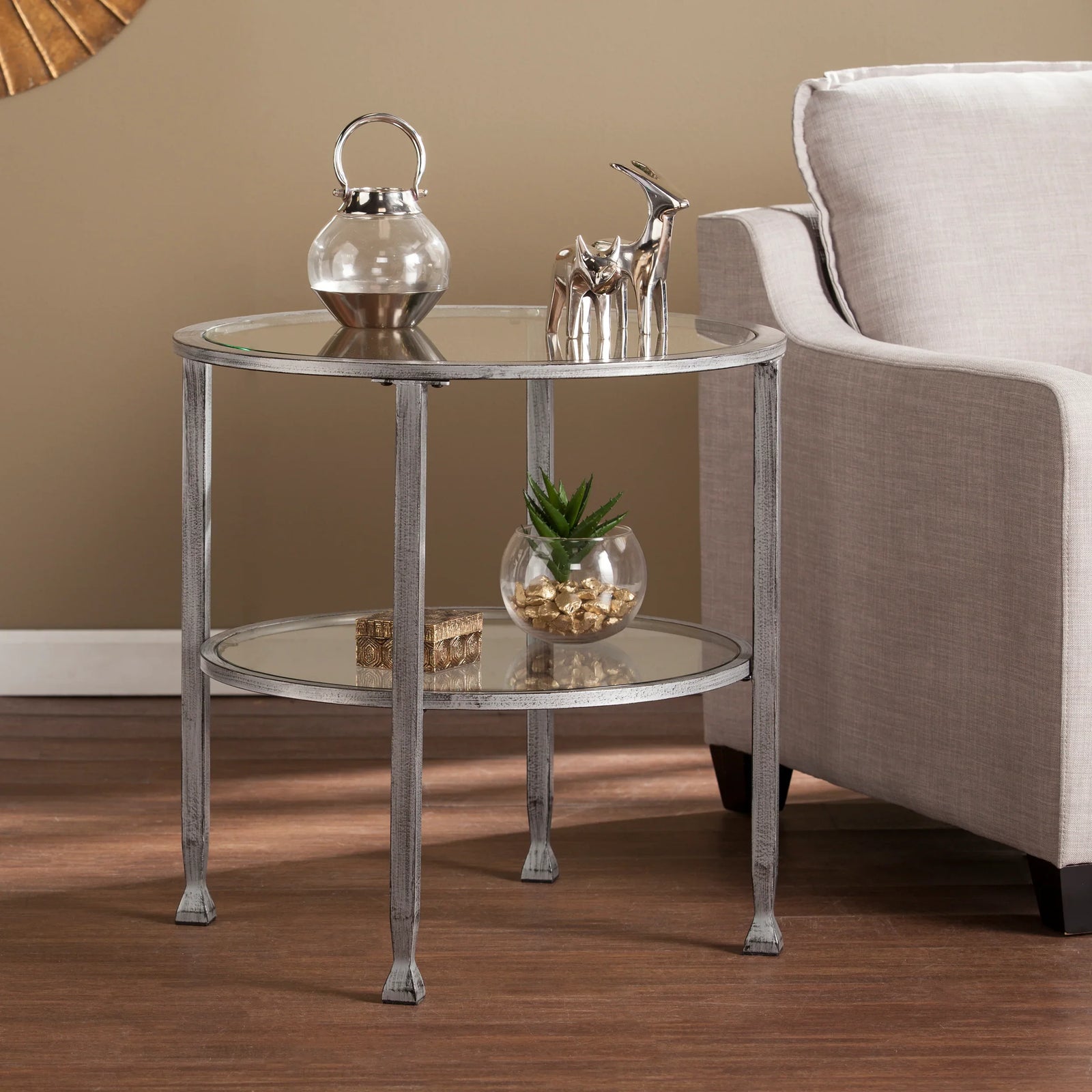 SEI Furniture Jaymes Metal/Glass Round End Table - Silver ACCENT TABLES