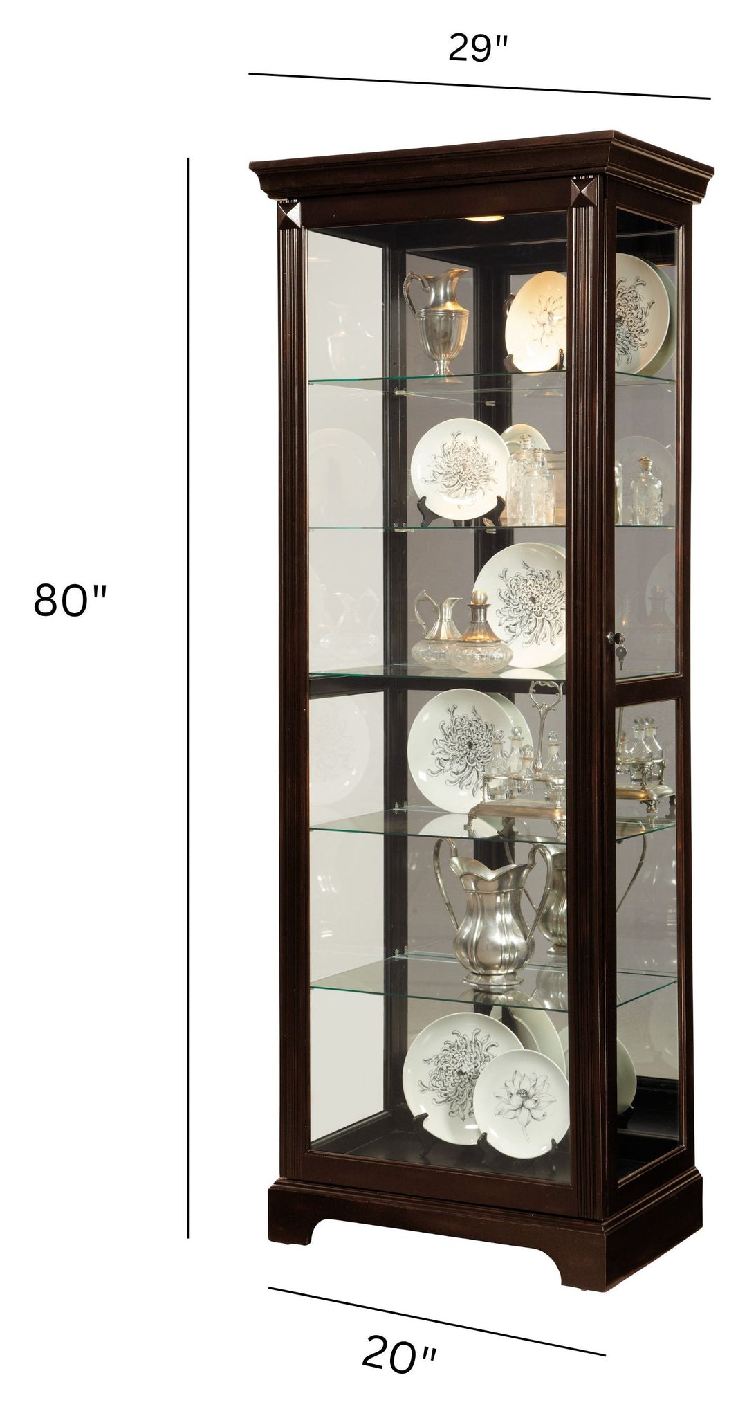 Curios Deep Cherry Brown Locking Slide Door 5 Shelf Curio Cabinet - 21459