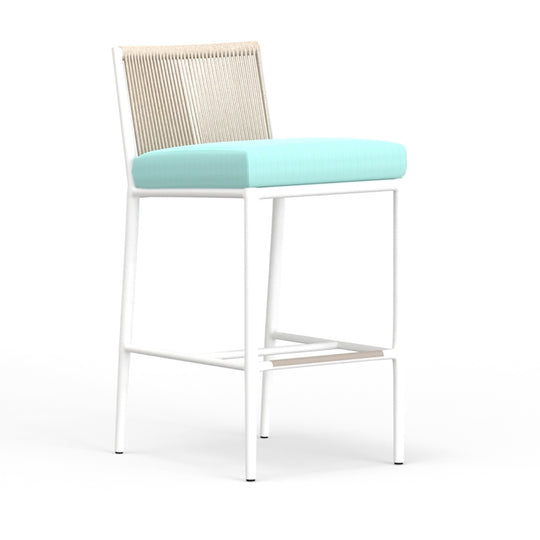 Sabbia Barstool in Dupione Celeste, No Welt