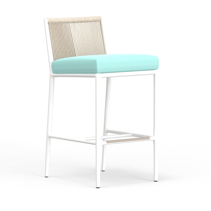 Sabbia Barstool in Dupione Celeste, No Welt