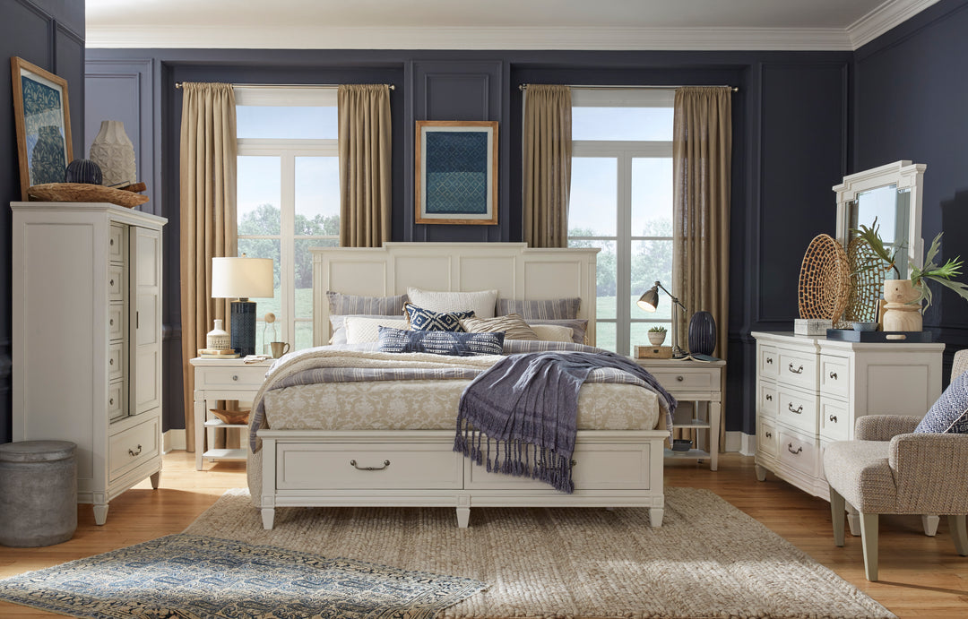 Willowbrook Egg Shell White King Panel Storage Bed - B5324-64A