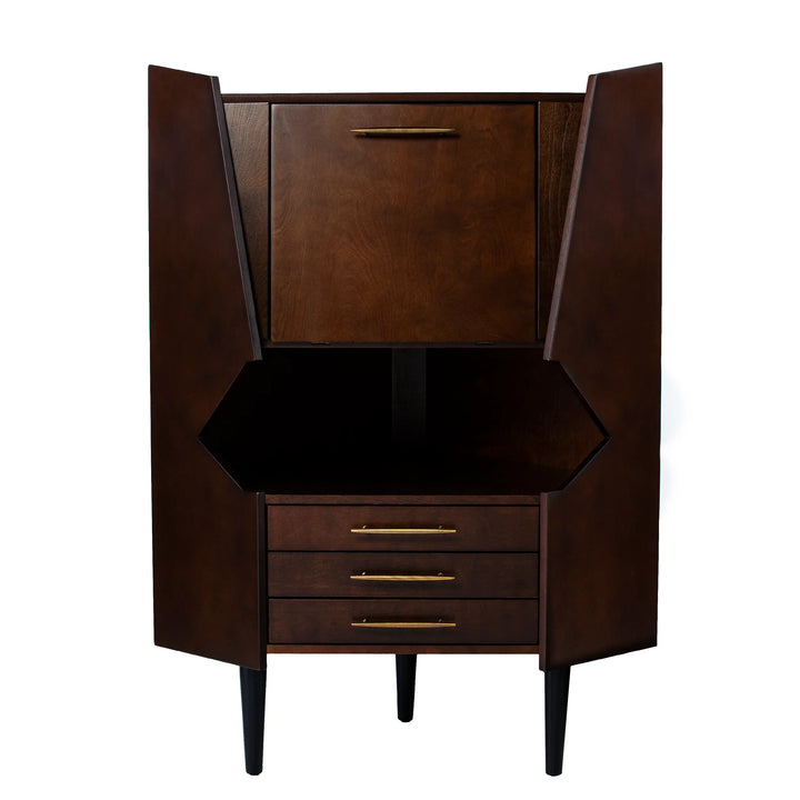 Larson Corner Bar Cabinet - Dark Tobacco - AmericanHomeFurniture