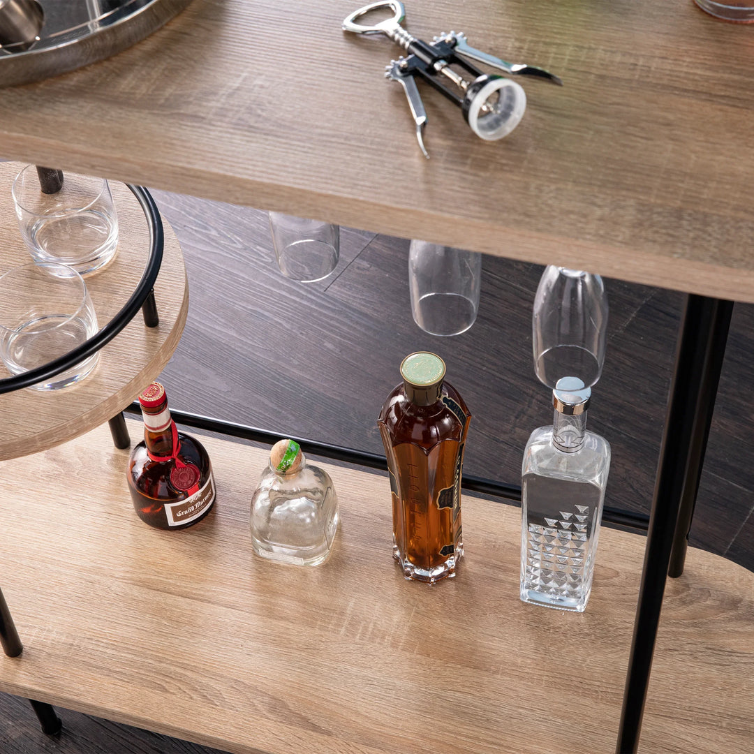 Dagney Wine/Bar Table w/ Glassware Storage – Natural and Black Finish - AmericanHomeFurniture