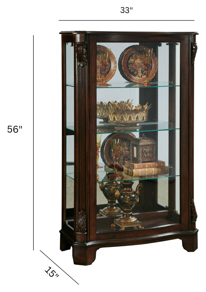 Curios Cherry Brown Distinguished Carved 3 Shelf Curio Cabinet - 21429