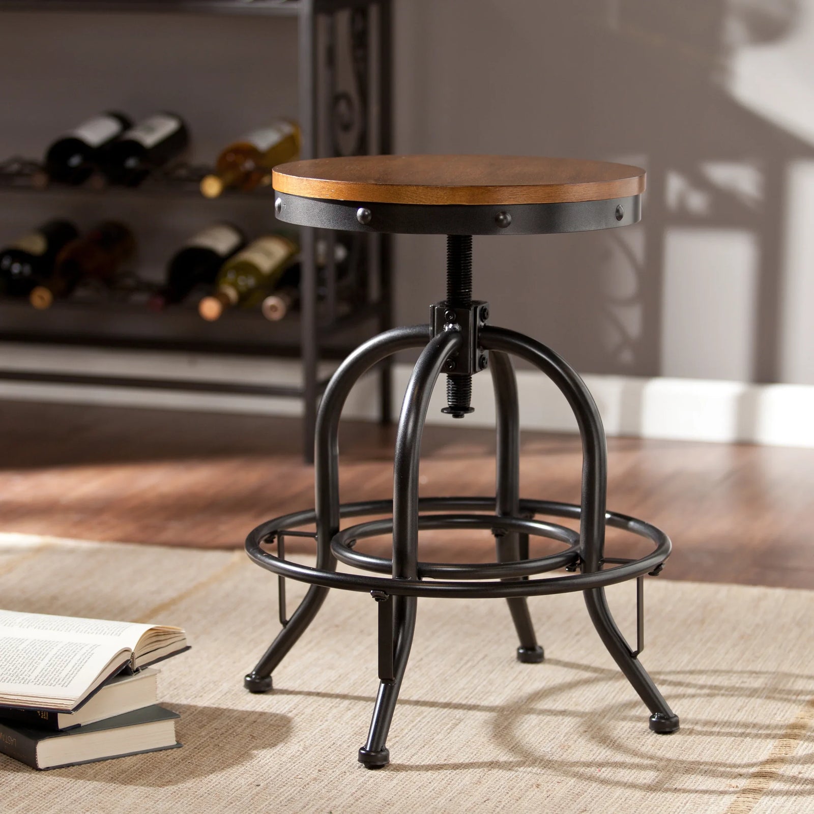 SEI Furniture Industrial Adjustable Stool OTTOMANS, POUFS, + STOOLS