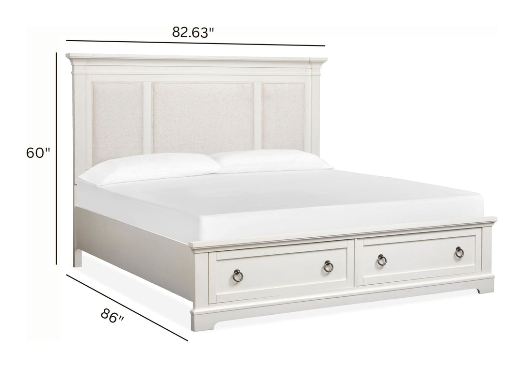 Kingston Whisper White And Cerused Nutmeg King Upholstered Panel Storage Bed - B6407-65A