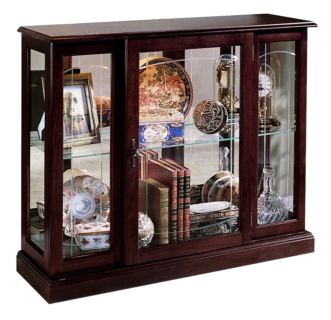 Curios Cherry Brown Lighted 1 Shelf Console Display Cabinet - 6705