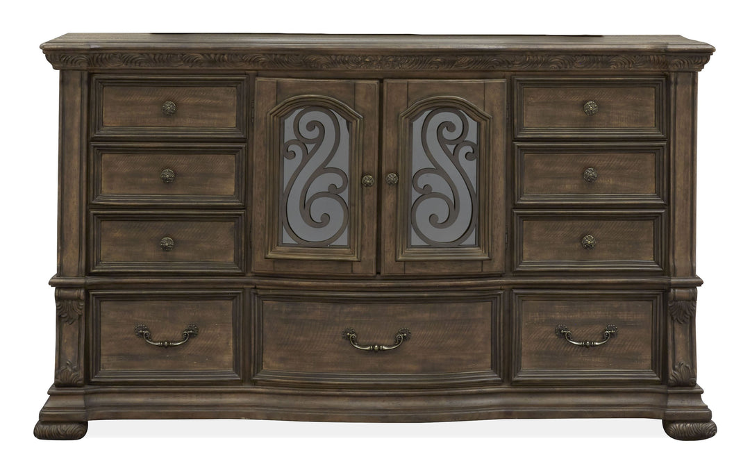 Durango Willadeene Brown Drawer Dresser With Shaped Mirror - B5133-2045