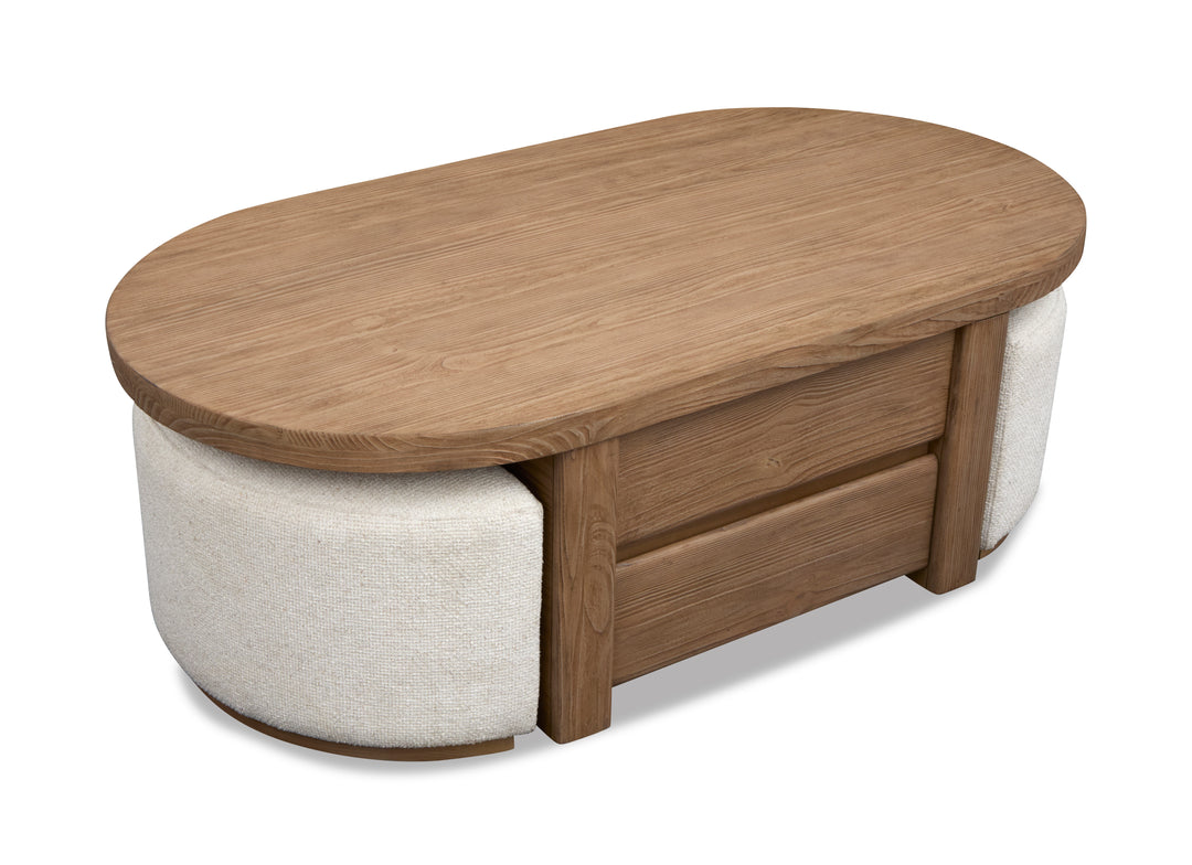 Hayden Golden Oat Lift Top Storage Cocktail Table With Casters & 2 Uph.Stools - T6348-50