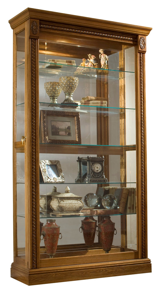 Curios Maple Brown Lighted Sliding Door 5 Shelf Curio Cabinet - 20484