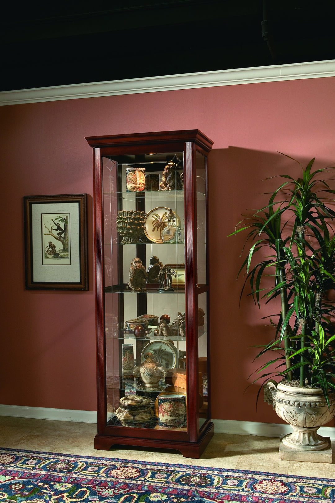 Curios Victorian Brown Sliding Door 5 Shelf Curio Cabinet - 20717