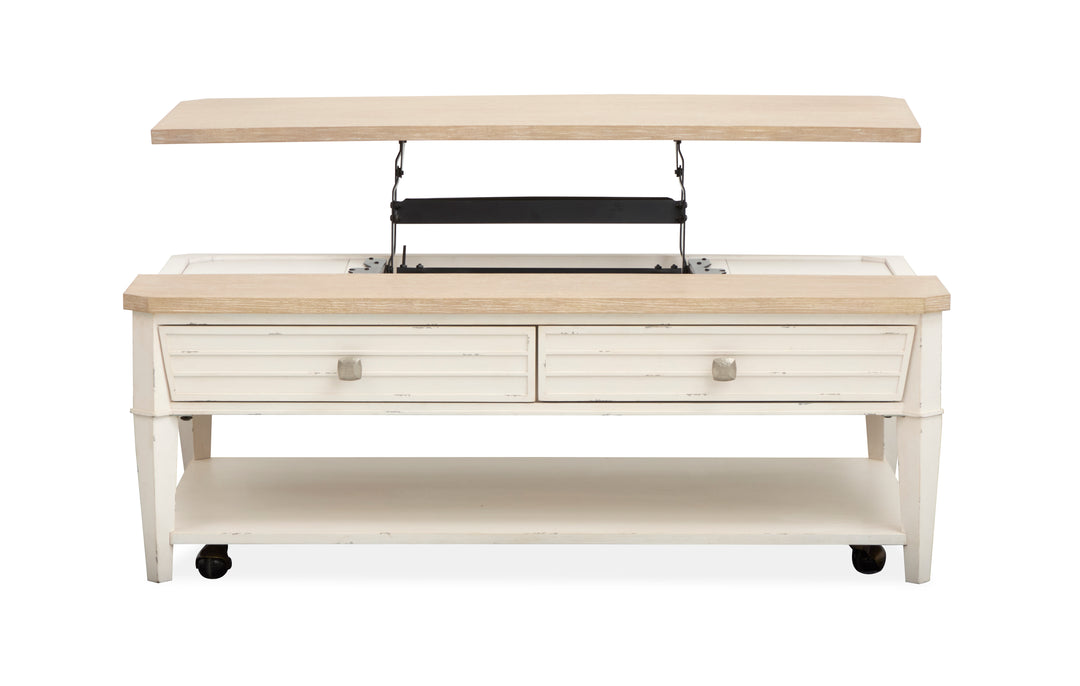 Echo Isles Sea Pearl And Driftwood Lift Top Storage Cocktail Table With Casters - T6310-50