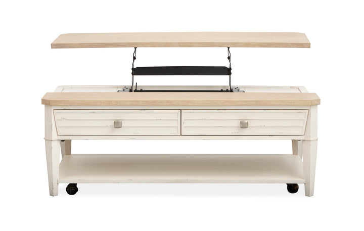 Echo Isles Sea Pearl And Driftwood Lift Top Storage Cocktail Table With Casters - T6310-50