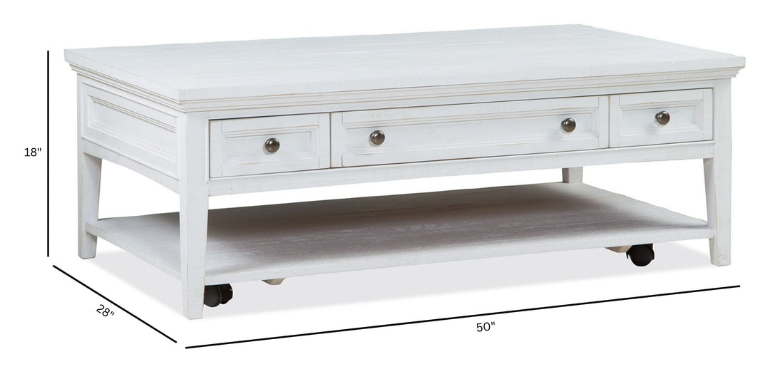 Heron Cove Chalk White Rectangular Cocktail Table With Casters - T4400-43