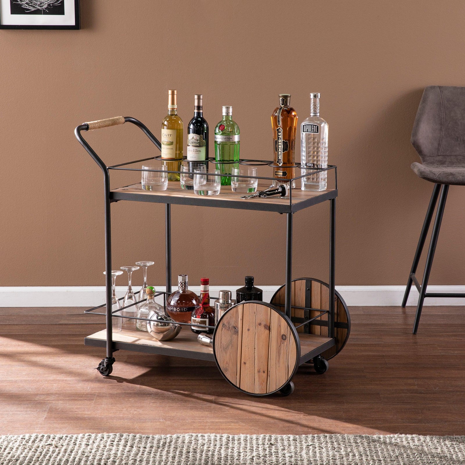 SEI Furniture Pemton Reclaimed Wood Bar Cart BAR + BAR CARTS