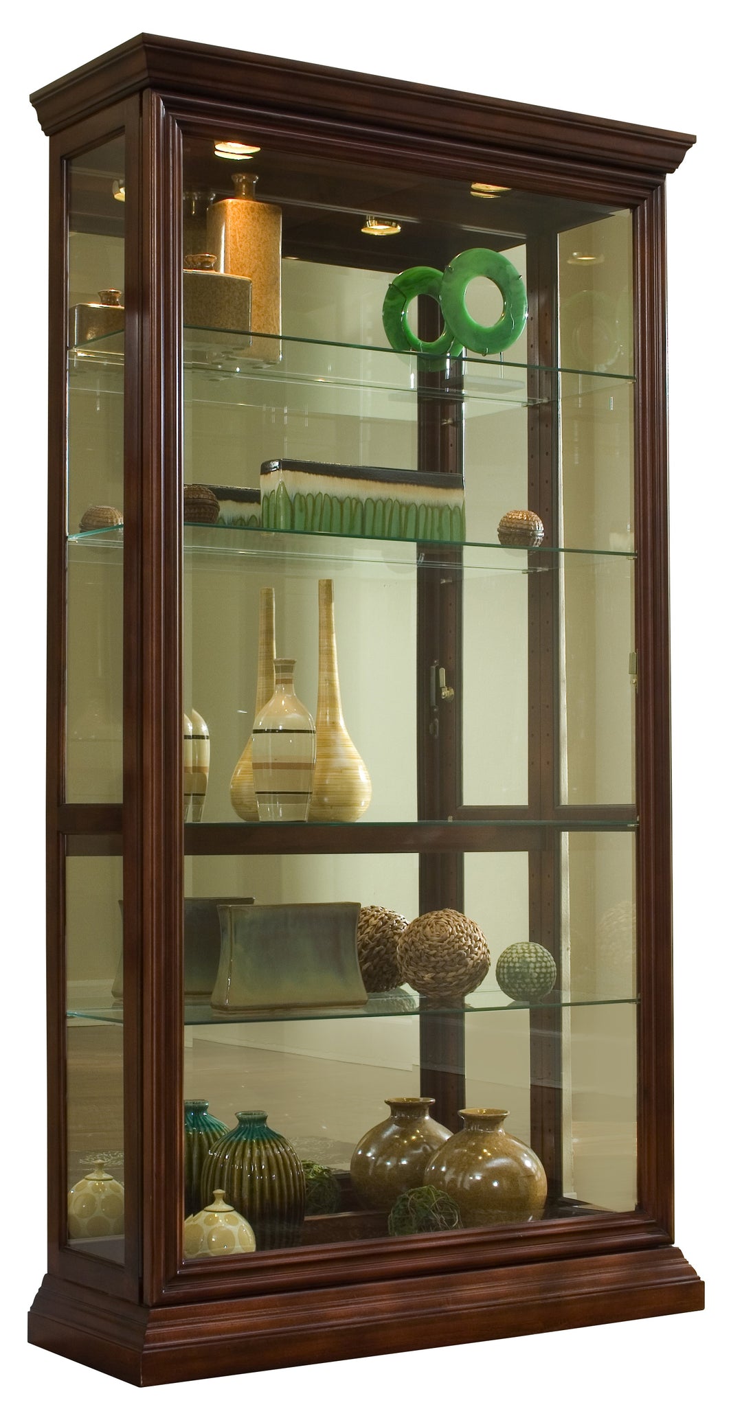 Curios Cherry Brown Lighted Sliding Door 4 Shelf Curio Cabinet - 20542