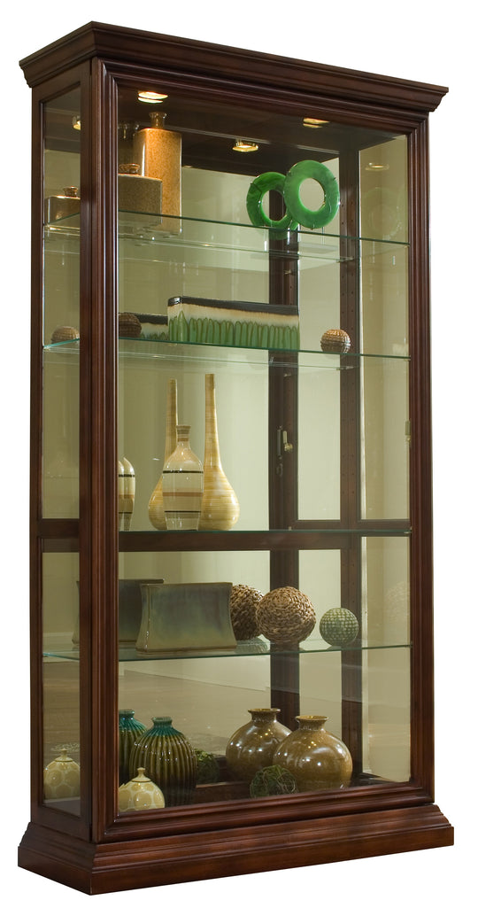 Curios Cherry Brown Lighted Sliding Door 4 Shelf Curio Cabinet - 20542