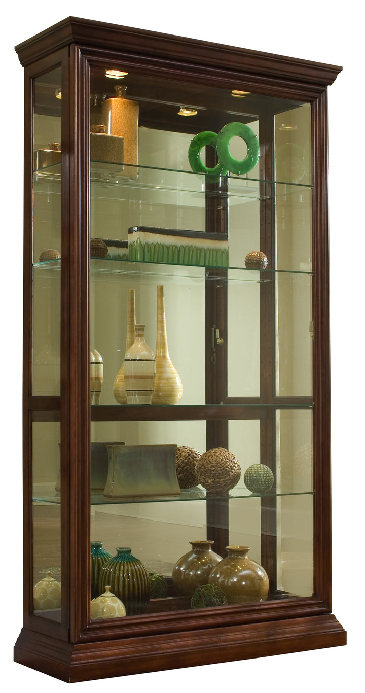 Curios Cherry Brown Lighted Sliding Door 4 Shelf Curio Cabinet - 20542
