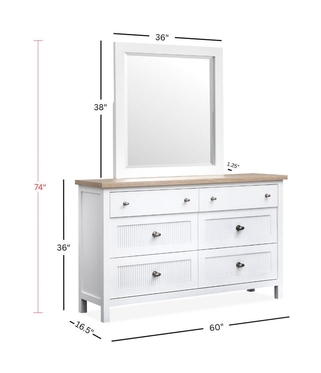 Windmill Harbour White Whisp And Sand Double Drawer Dresser With Portrait Mirror - B6313-2242