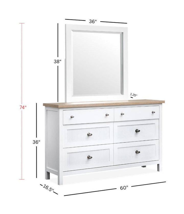 Windmill Harbour White Whisp And Sand Double Drawer Dresser With Portrait Mirror - B6313-2242