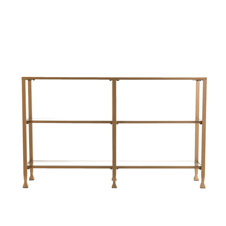 American Home Furniture | SEI Furniture - Jaymes Narrow Metal Console Table w/ Glass Shelves - Gold