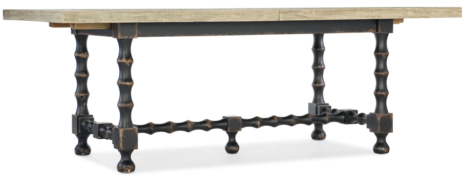 American Home Furniture Hooker Furniture Ciao Bella 84in Trestle Table with 2-18in Leaves-Flaky White/Black