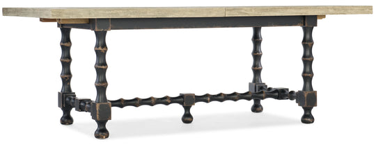 American Home Furniture Hooker Furniture Ciao Bella 84in Trestle Table with 2-18in Leaves-Flaky White/Black
