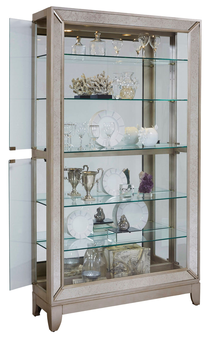 Curios Aged Silver Antique Style 5 Shelf Mirrored Curio Cabinet - 21384
