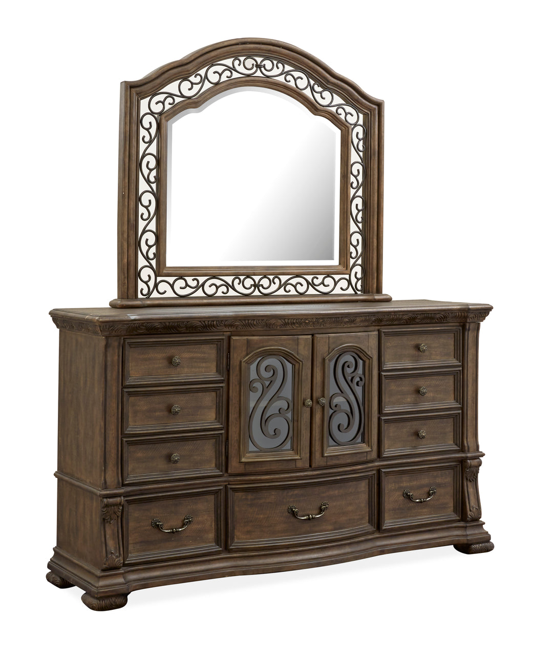 Durango Willadeene Brown Drawer Dresser With Shaped Mirror - B5133-2045