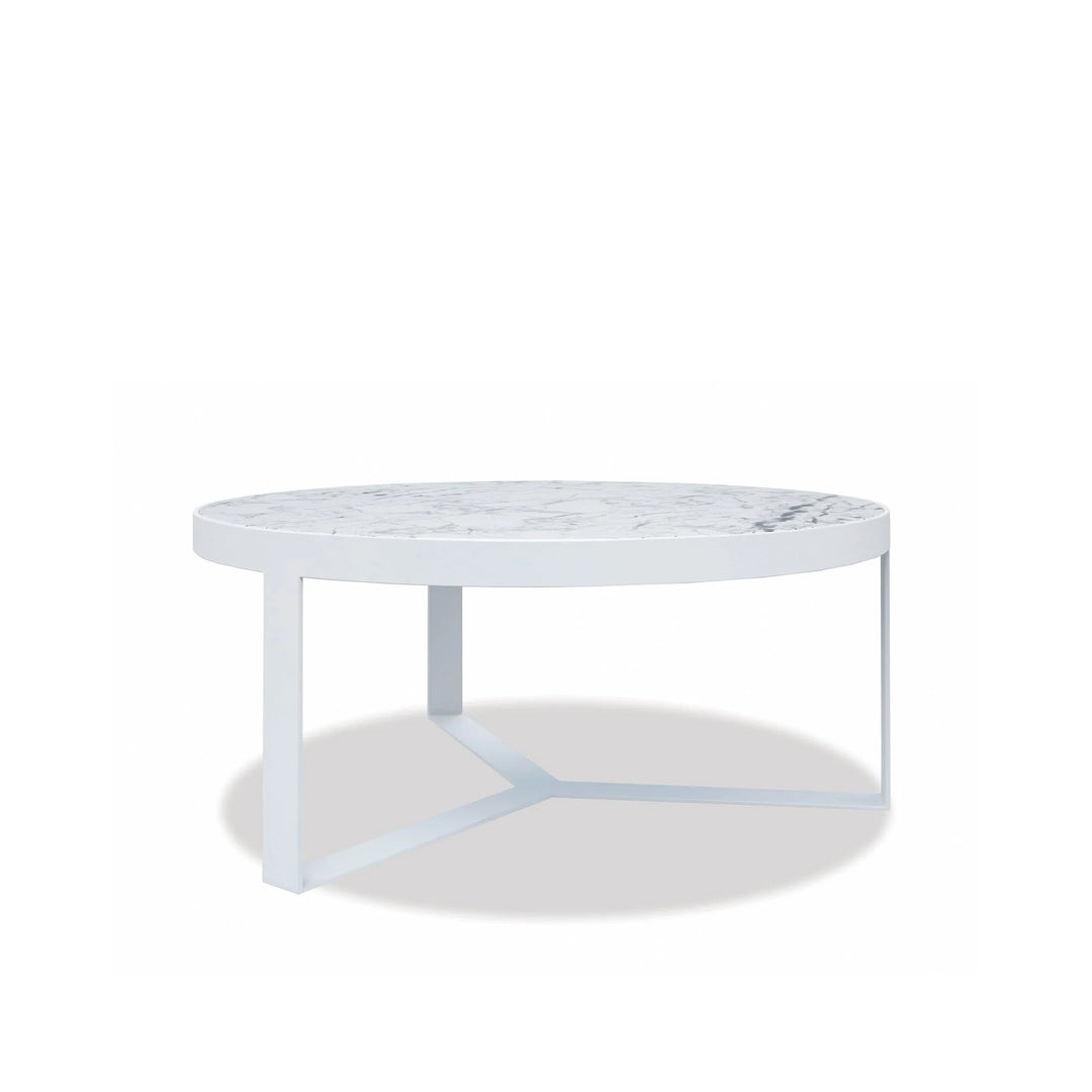 American Home Furniture | Sunset West - Contemporary 38" Round Coffee Table, Frost Finish with Carrara Marble Top