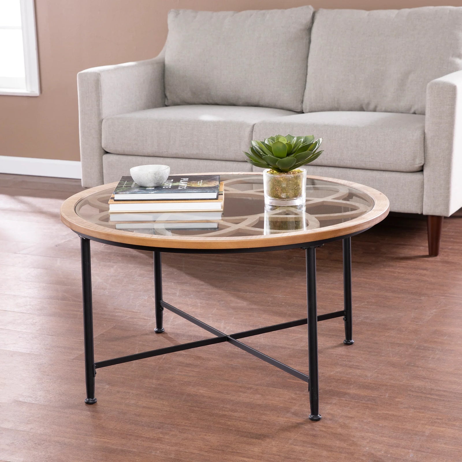 SEI Furniture Melvoir Glass-Top Cocktail Table COFFEE TABLES