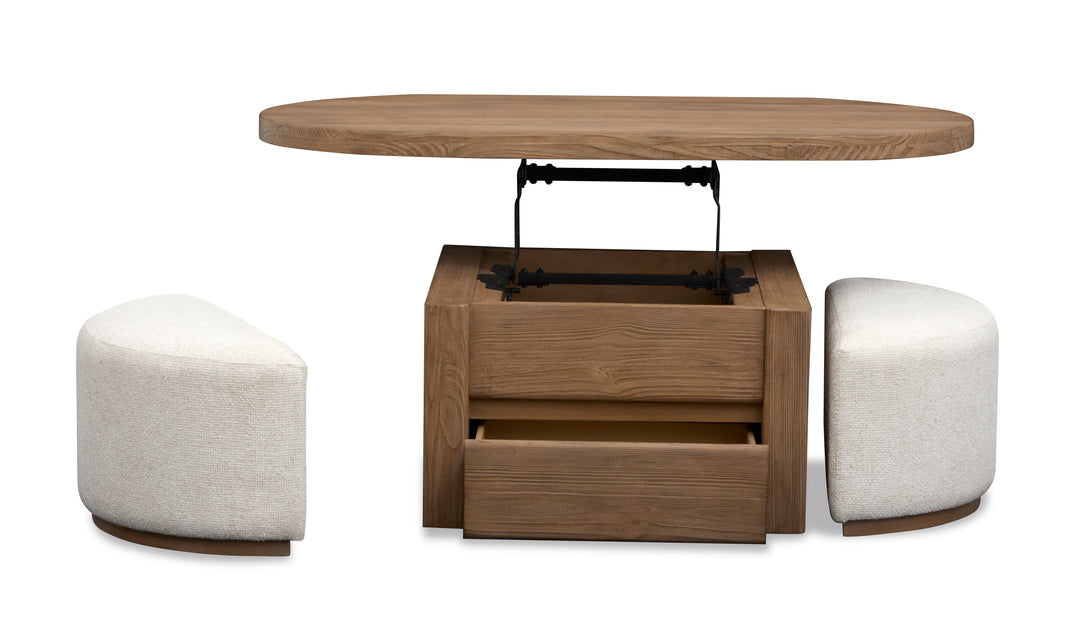 Hayden Golden Oat Lift Top Storage Cocktail Table With Casters & 2 Uph.Stools - T6348-50