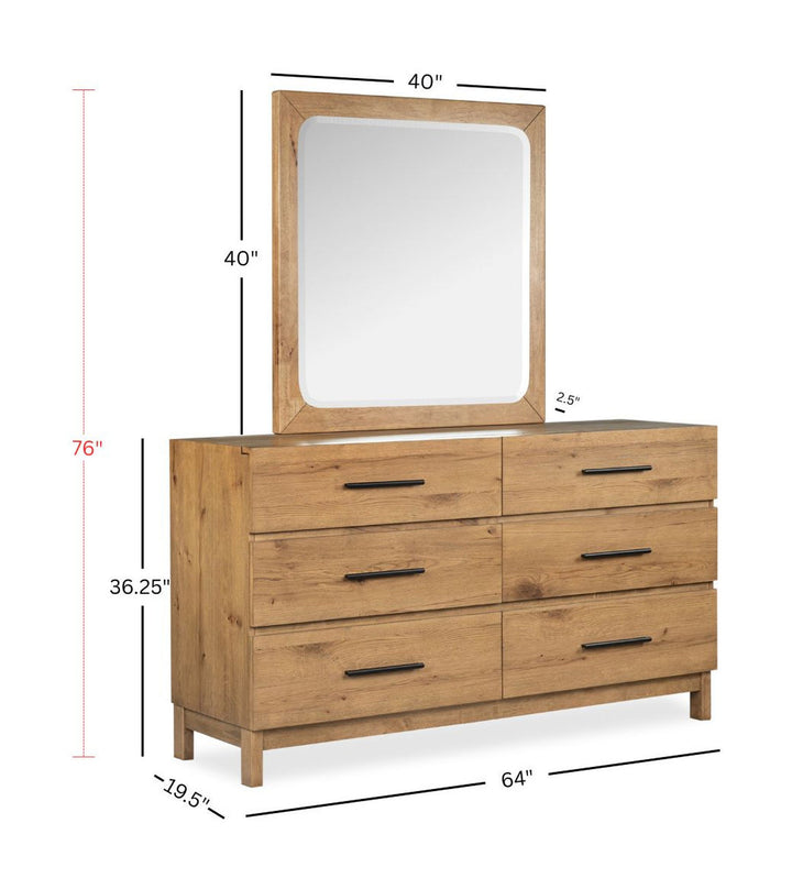 Davenport Rustic Caramel Double Drawer Dresser With Portrait Mirror - B6309-2242