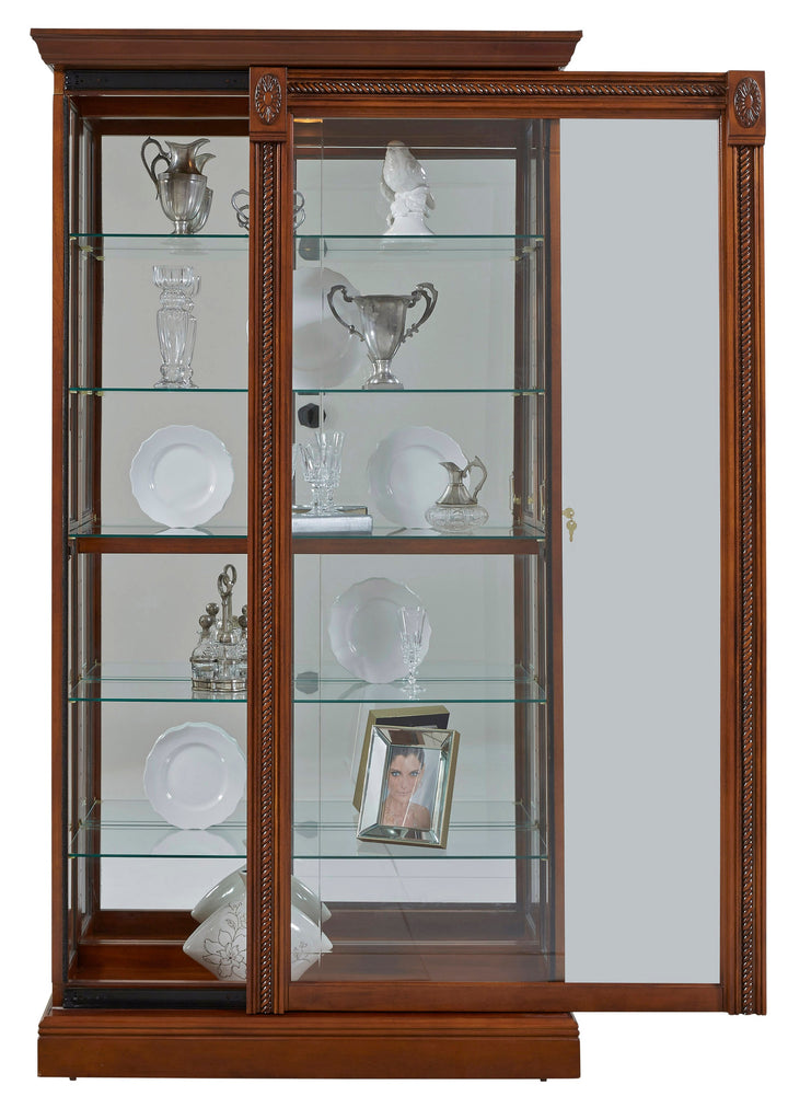 Curios Cherry Brown Lighted Sliding Door 5 Shelf Curio Cabinet - 20485
