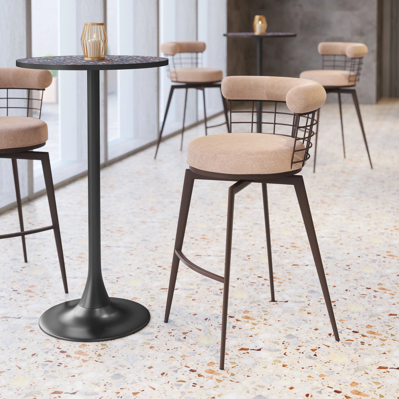 Zuo Saku Swivel Barstool Beige & Brown BAR STOOLS + COUNTER STOOLS