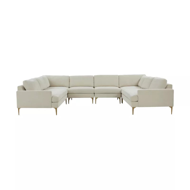 American Home Furniture | TOV Furniture - Serena Cream Velvet U-Sectional with Black Legs