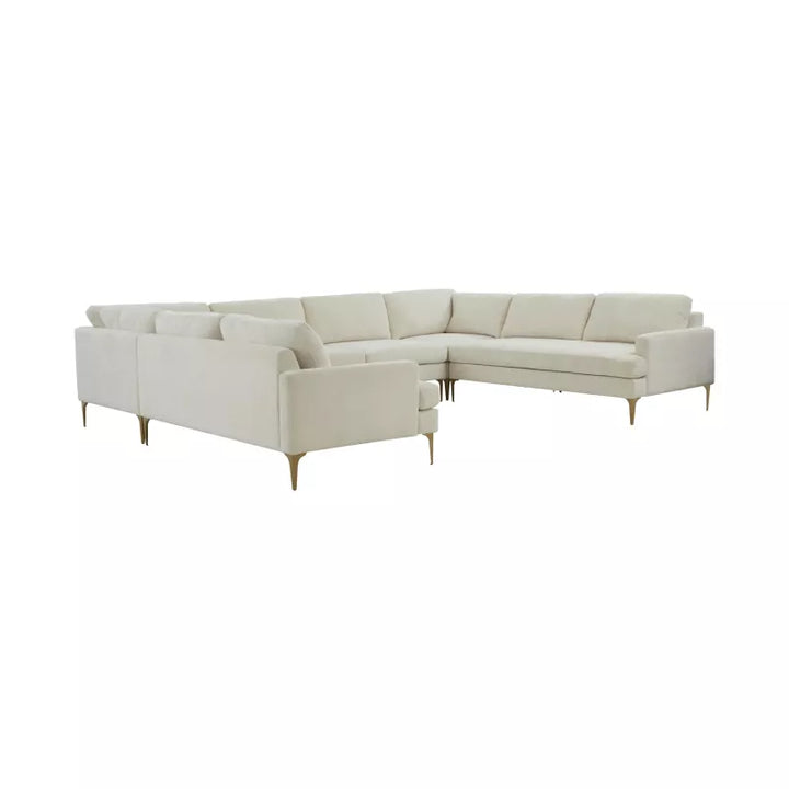 American Home Furniture | TOV Furniture - Serena Cream Velvet U-Sectional with Black Legs