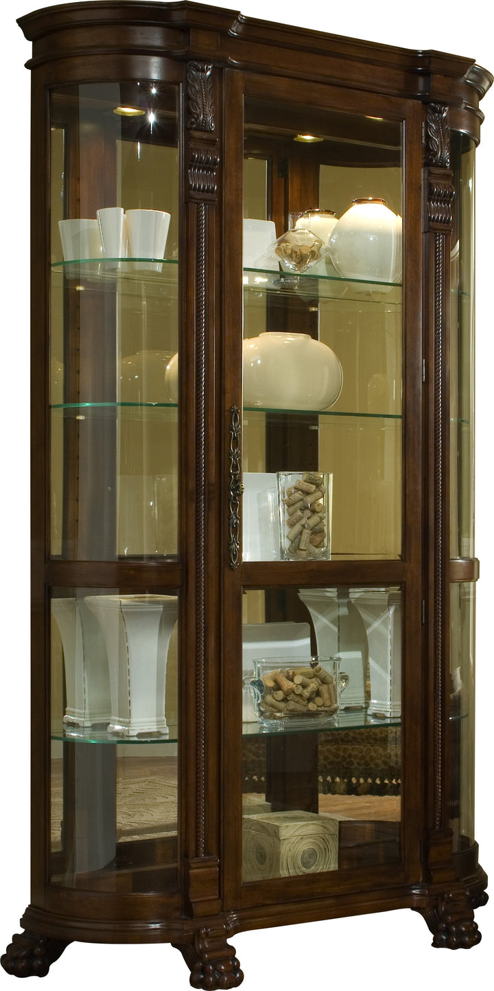 Curios Maple Brown Lighted Curved Front 4 Shelf Curio Cabinet - 102003