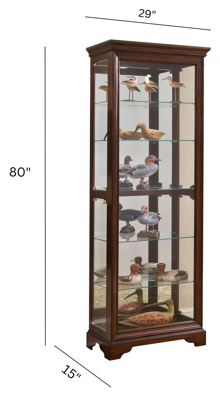 Curios Oak Brown Mirrored 5 Shelf Gallery Curio Cabinet - 21308