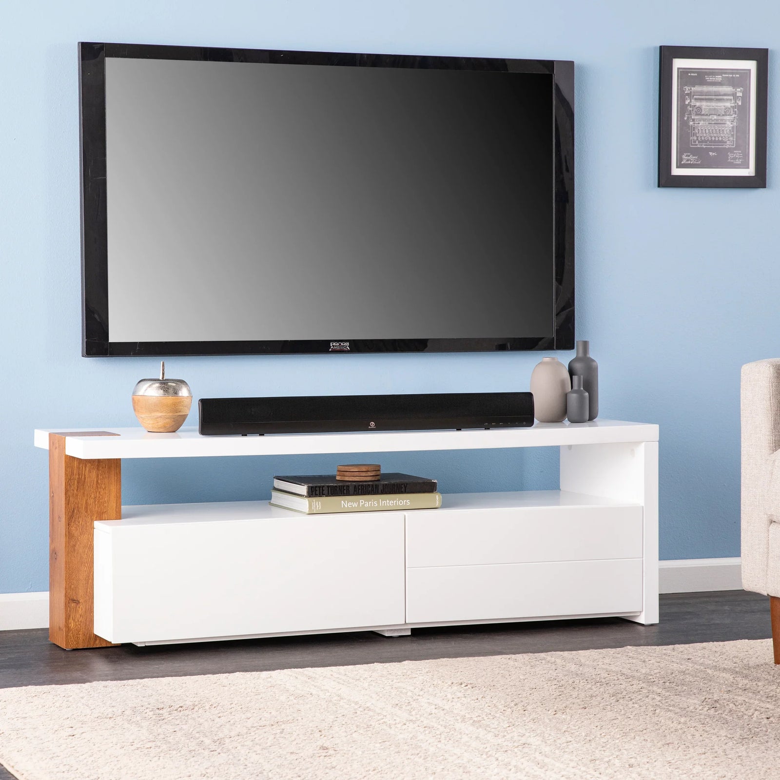 SEI Furniture Harliston Contemporary Media Stand w/ Storage MEDIA + TV STANDS