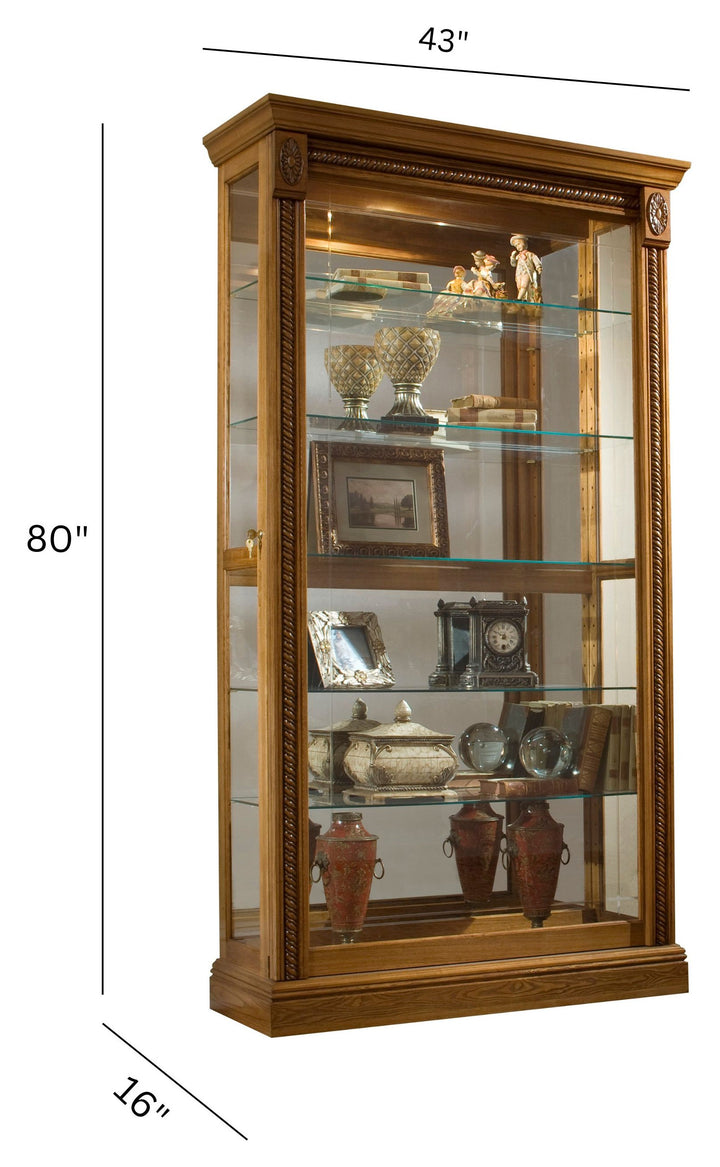Curios Maple Brown Lighted Sliding Door 5 Shelf Curio Cabinet - 20484