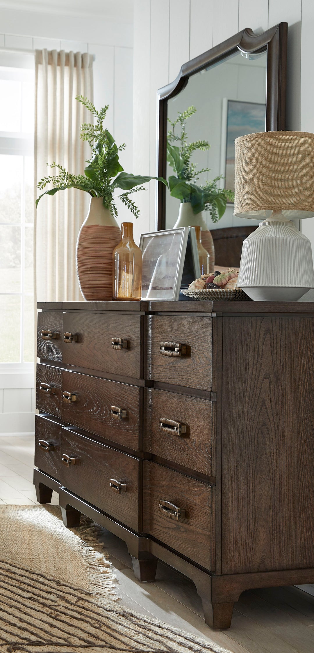 Sugar Mill Spiced Rum Drawer Dresser With Shaped Mirror - B5832-2045
