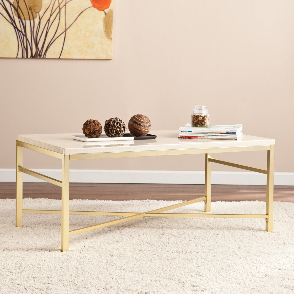 American Home Furniture | SEI Furniture - Orinda Faux Stone Cocktail Table - Travertine