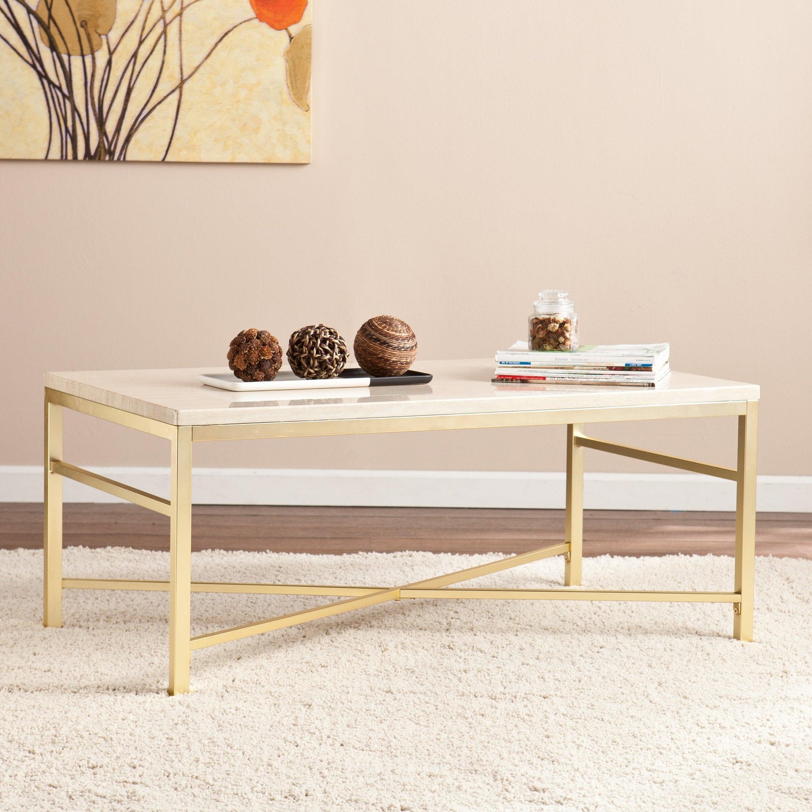 SEI Furniture Orinda Faux Stone Cocktail Table - Travertine COFFEE TABLES