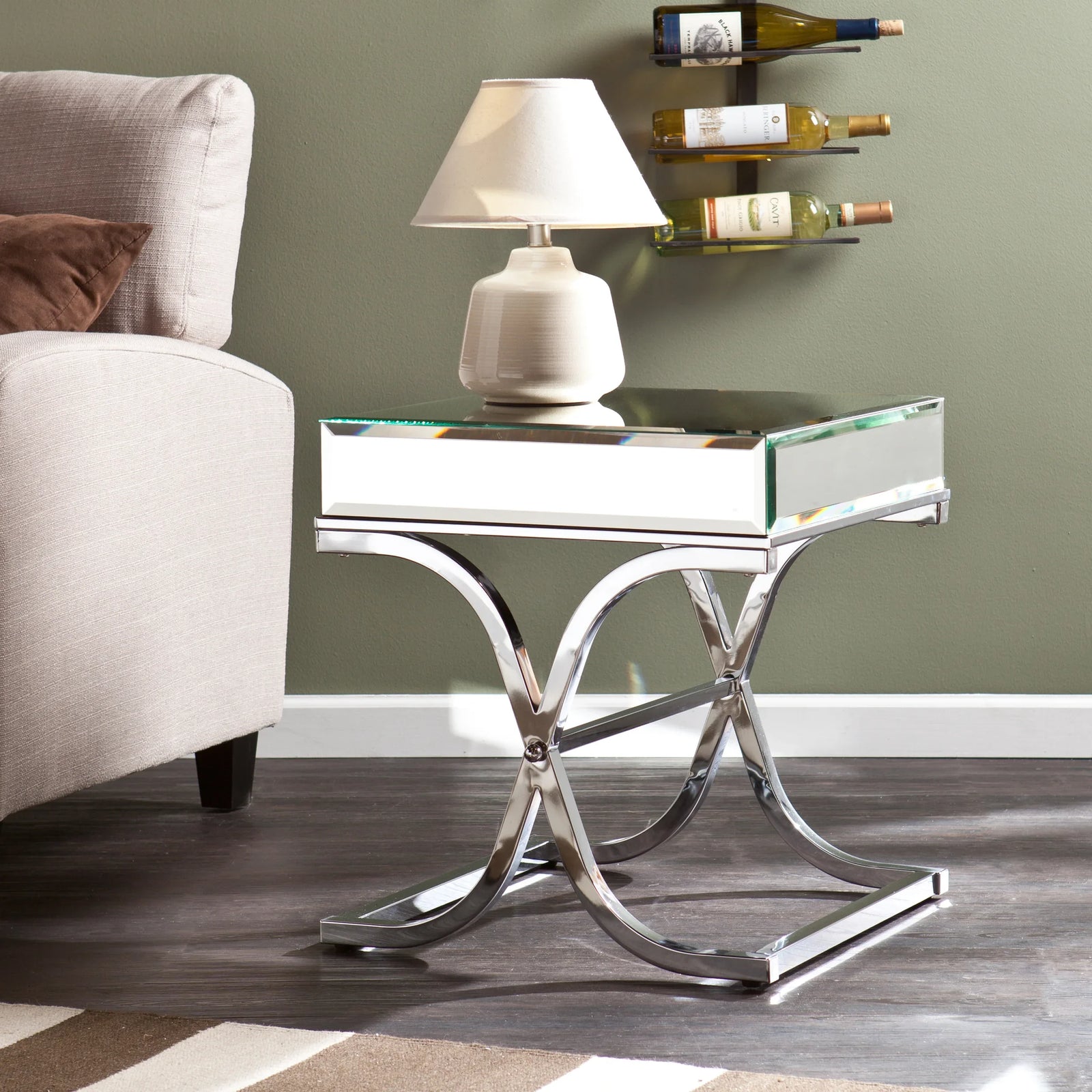 SEI Furniture Ava Mirrored End Table - Chrome ACCENT TABLES